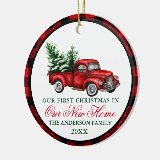 水の色のヴィンテージトラック私たちの新しいホームプレイド セラミックオーナメント (左)