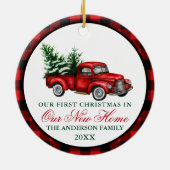 水の色のヴィンテージトラック私たちの新しいホームプレイド セラミックオーナメント (裏面)