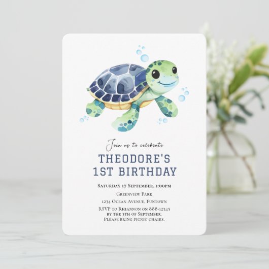 水の色の下で海の最初の誕生日の招待 招待状 (スタンド正面)