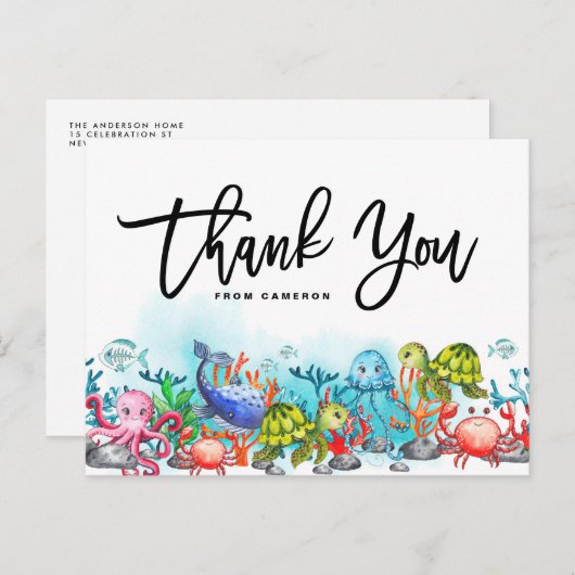 水の色の下の海のテーマ誕生日ありがとう ポストカード (正面/裏面)