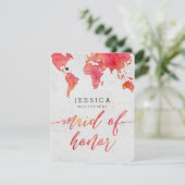 水の色の世界地図が私のメイド・オブ・オーナー（花嫁付き添い人） 招待状 (スタンド正面)