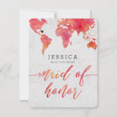 水の色の世界地図が私のメイド・オブ・オーナー（花嫁付き添い人） 招待状 (正面)