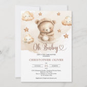 水の色の中性の眠っているテディベア 招待状 (正面)