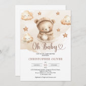 水の色の中性の眠っているテディベア 招待状 (正面/裏面)