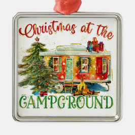 水の色の休日のクリスマスでCAMPGOUND メタルオーナメント