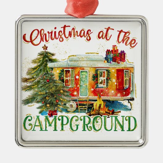 水の色の休日のクリスマスでCAMPGOUND メタルオーナメント (正面)