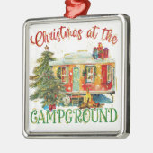 水の色の休日のクリスマスでCAMPGOUND メタルオーナメント (左)
