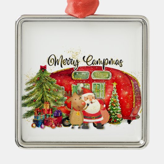 水の色の休日のクリスマスでCAMPGOUND メタルオーナメント (正面)