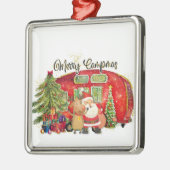 水の色の休日のクリスマスでCAMPGOUND メタルオーナメント (左)