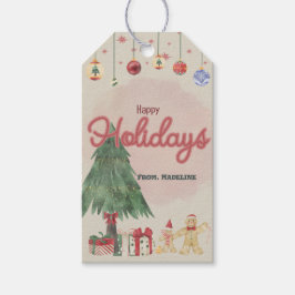 水の色の休日のツリーのレトロなスタイル優先ボックス ギフトタグ
