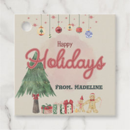 水の色の休日のツリーのレトロなスタイル優先ボックス フェイバータグ