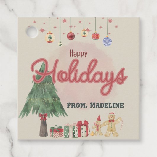 水の色の休日のツリーのレトロなスタイル優先ボックス フェイバータグ (正面)