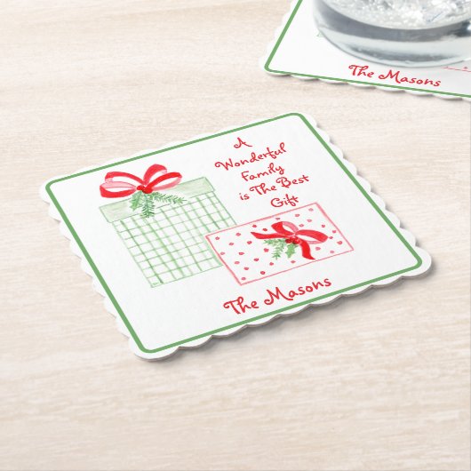 水の色の休日の家族はギフト最高のパーソナライズ ペーパーコースター (アングル)