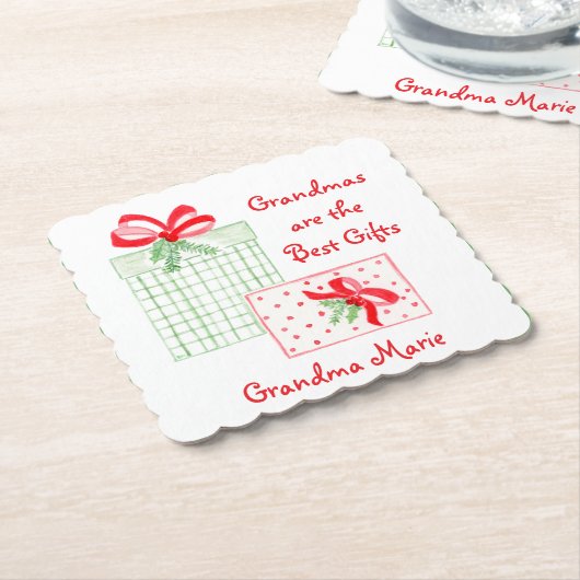 水の色の休日をパーソナライズおばあちゃん ペーパーコースター (アングル)