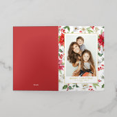 水の色の休日花模様ホワイトメリークリスマス 箔シーズンカード (外側レイダウン)