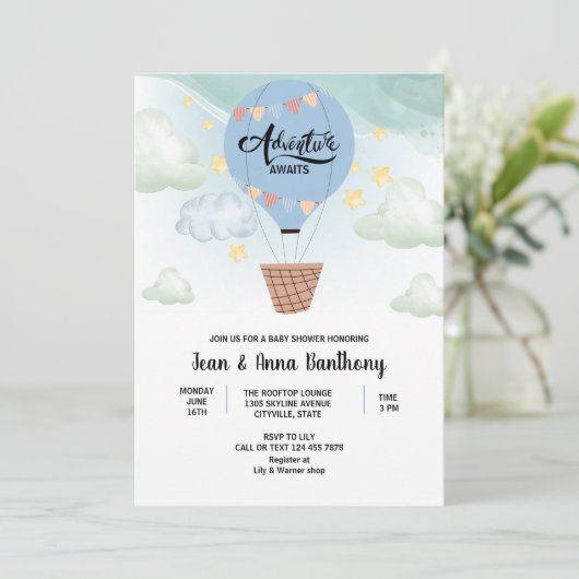 水の色の冒険が赤ちゃんのシャワーを待つ 招待状 (スタンド正面)