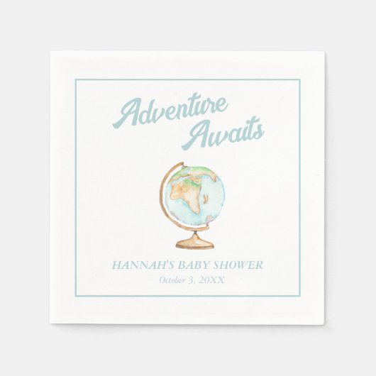 水の色の冒険が赤ちゃんシャワーナプキンスを待つ スタンダードカクテルナプキン (正面)