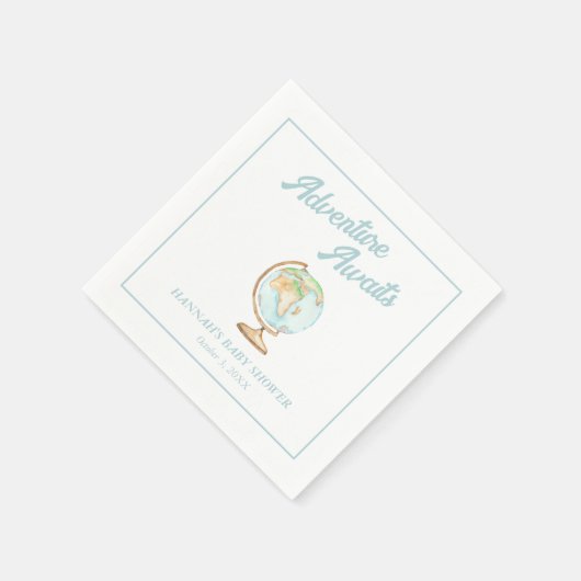 水の色の冒険が赤ちゃんシャワーナプキンスを待つ スタンダードカクテルナプキン (角)