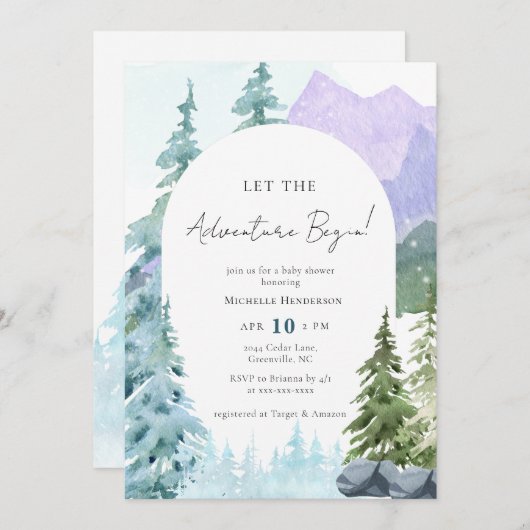 水の色の冒険をベイビーシャワーを開始 招待状 (正面/裏面)