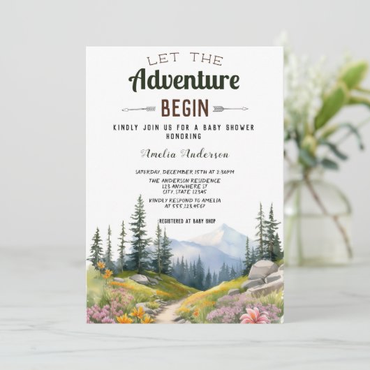 水の色の冒険を始める赤ちゃんシャワー 招待状 (スタンド正面)