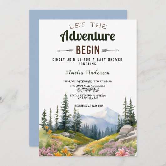 水の色の冒険を始める赤ちゃんシャワー 招待状 (正面/裏面)