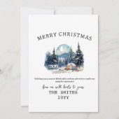 水の色の冬のキャンピングフォレスト屋外クリスマス シーズンカード (正面)
