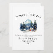 水の色の冬のキャンピングフォレスト屋外クリスマス シーズンカード (正面/裏面)