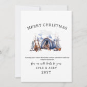 水の色の冬のキャンピングフォレスト屋外クリスマス シーズンカード (正面)