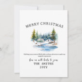 水の色の冬のキャンピングフォレスト屋外クリスマス シーズンカード (正面)