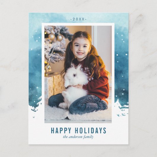 水の色の冬のシーンのクリスマスフォト シーズンポストカード (正面)