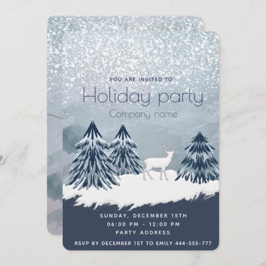 水の色の冬のシーンのホリデーパーティー会社 招待状 (正面/裏面)
