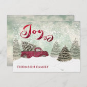 水の色の冬のシーン赤いトラック喜びホリデーカード ポストカード (正面/裏面)