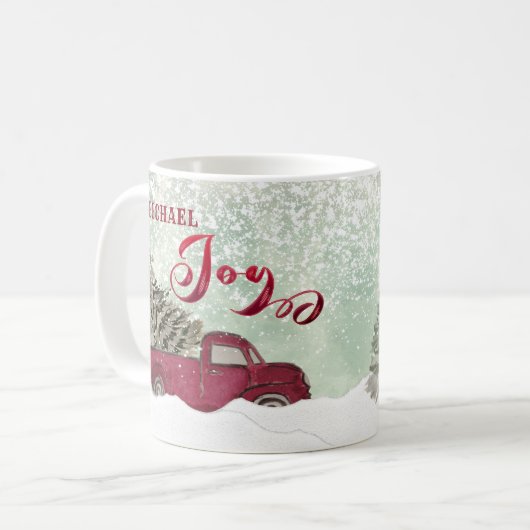 水の色の冬のシーン赤いトラック喜び休日 コーヒーマグカップ (正面左)