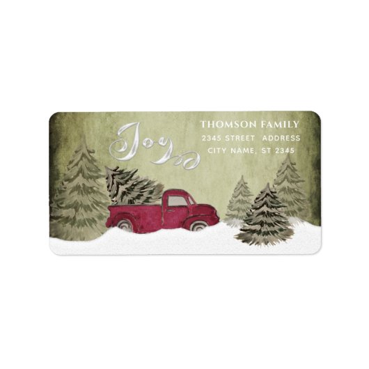 水の色の冬のシーン赤いトラック喜び休日 ラベル (正面)