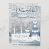 水の色の冬のシーン青いドレスQuinceanera 招待状 (正面/裏面)