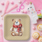 水の色の冬のテディベア水玉模様 ペーパープレート (パーティー)