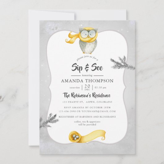 水の色の冬のフクロムクリスマスsipと見る 招待状 (正面)