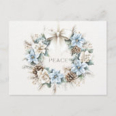 水の色の冬のフローラクリスマスリース平和 シーズンポストカード (正面)
