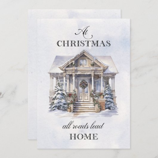水の色の冬のホームクリスマスグリーティング シーズンカード (正面/裏面)