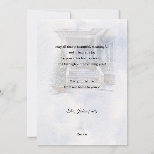 水の色の冬のホームクリスマスグリーティング シーズンカード (裏面)