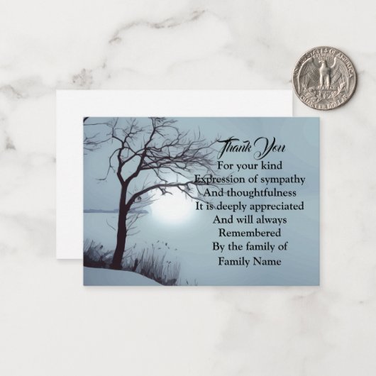 水の色の冬の木ありがとう ノートカード (正面/裏面インサイチュ)