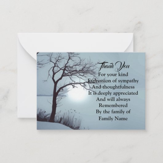 水の色の冬の木ありがとう ノートカード (正面)