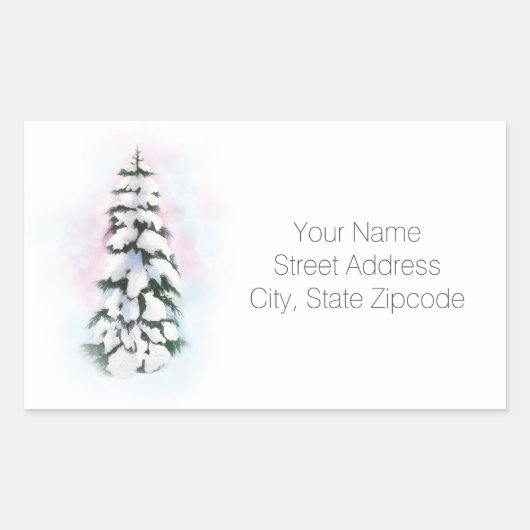 水の色の冬の木のビネットの木のラベル 長方形シール (正面)