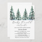 水の色の冬の木の森の女の子ベビーシャワー 招待状 (正面/裏面)