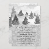 水の色の冬の木の森の男の子ベイビーシャワー 招待状 (正面/裏面)