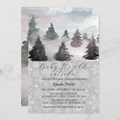 水の色の冬の木の森の赤ちゃんシャワー シーズンカード (正面/裏面)