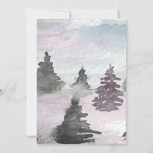 水の色の冬の木の森の赤ちゃんシャワー シーズンカード (裏面)