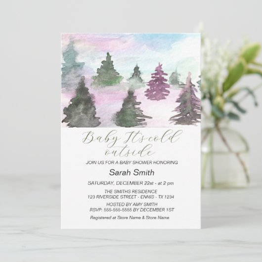 水の色の冬の木の森の赤ちゃんシャワー シーズンカード (スタンド正面)