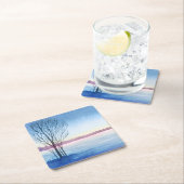 水の色の冬の木の湖凍ってい再利用可能 スクエアペーパーコースター (インサイチュ)