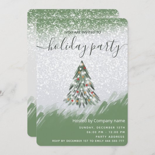 水の色の冬の松の木のホリデーパーティー会社 招待状 (正面/裏面)